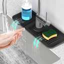 14.6'' Faucet Mat for Kitchen Sink [5Slope Fast Self-draining] Kitchen Sink Splash Guard Silicone Kitchen Sink Faucet Mat Splash Guard for Kitchen Sink Area Tidy Splash Faucet Guard Draining Mat (Black)
