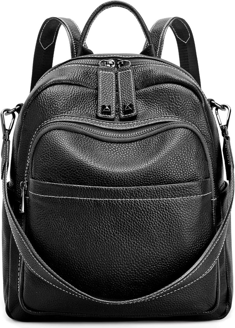 BOYATU Genuine Leather Backpack Purse for Women: Anti Theft Convertible Soft Backpacks - Elegant Womens Travel Backpack (02 Medium-Obsidian Black)