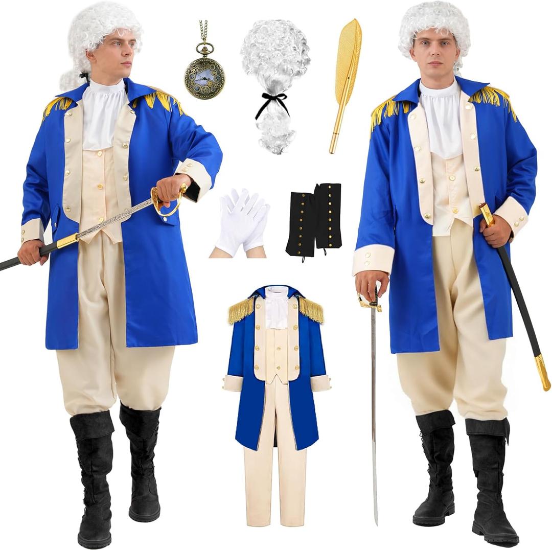 Akokvlar Mens Founding Father George Washington Costume Hamilton Colonial Outfit Set (Apricot, Large)