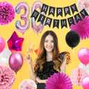 30th Birthday Decorations for her -Happy 30 Years birthday Party Supplies for Women with Black Pink Balloons and Paper Banner Fans Decors (30th black + pink), 12 Inches