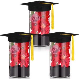 FoldTier 38 Pcs 2026 Graduation Table Centerpieces Set, DIY Grad Party Decorations with Mason Jar Style Vases, Felt Caps, Artificial Flowers, Eucalyptus Sprigs, Class of 2026 Table Decor Gifts (Red)