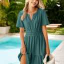Simplee Womens 2026 Summer Mini Dress Eyelet Short Sleeve Cocktail Short Dresses Cute A Line Sun Dress with Pockets (Green, L)