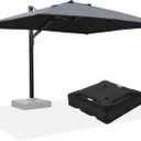 PURPLE LEAF 9' X 12' Rectangle Patio Umbrella with Base Large Cantilever Outdoor Umbrella Offset Umbrella with 360-degree Rotation Garden for Deck Backyard Pool Grey