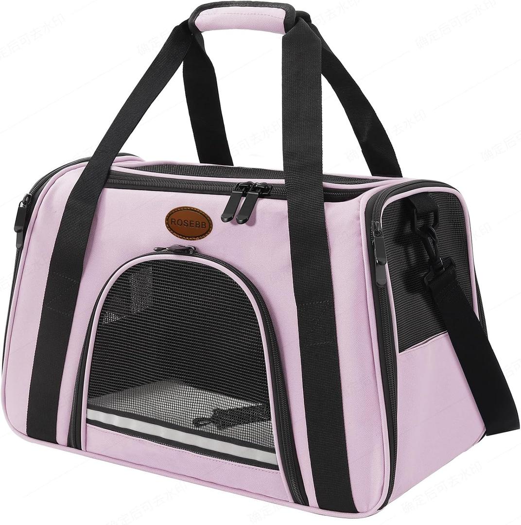 Cat Carrier Dog Carrier Pet Carriers for Medium Small Cats Dogs Puppies up to 15 Lbs, TSA Airline Approved Small Dog Cat Carriers Soft Sided, Collapsible Travel Puppy Carrier (Pink, Large)