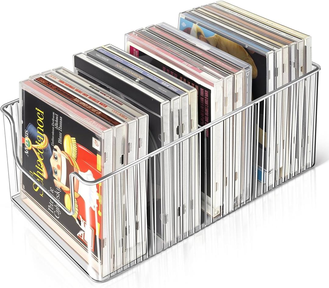 CD Storage Box with Divider, Clear CD Storage Case 10 x 5.1 x 4.3 Inches Disc Holders