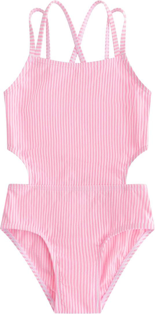 LIZENS One Piece Swimsuit Bathing Suit for Girls Cut Out Cute Girls' One-Piece Swimwear Criss Cross Spaghetti Strap Beachwear (6-7 Years, Pink)