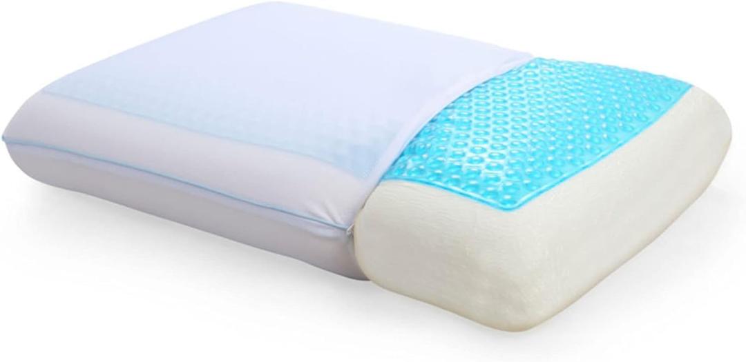 Cool Gel Cooling Memory Foam Pillow for Sleeping, Standard Size Cooling Pillow for Hot Sleepers, Reversible Ergonomic Design, Pressure Relief, Spine Alignment, Side, Back Contouring Support