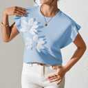 Pink Queen Womens Summer Tops 2026 Fashion Floral T Shirts Ruffle Cap Sleeve Casual Blouses (Blue, S)