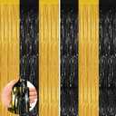 Black Gold 2 Pack Metallic Tinsel Foil Fringe Curtains, 3.3x8.3 Feet Black Gold Streamers for Party, Door Streamers Party Decorations, Party Streamers for Birthday Christmas Party Decorations