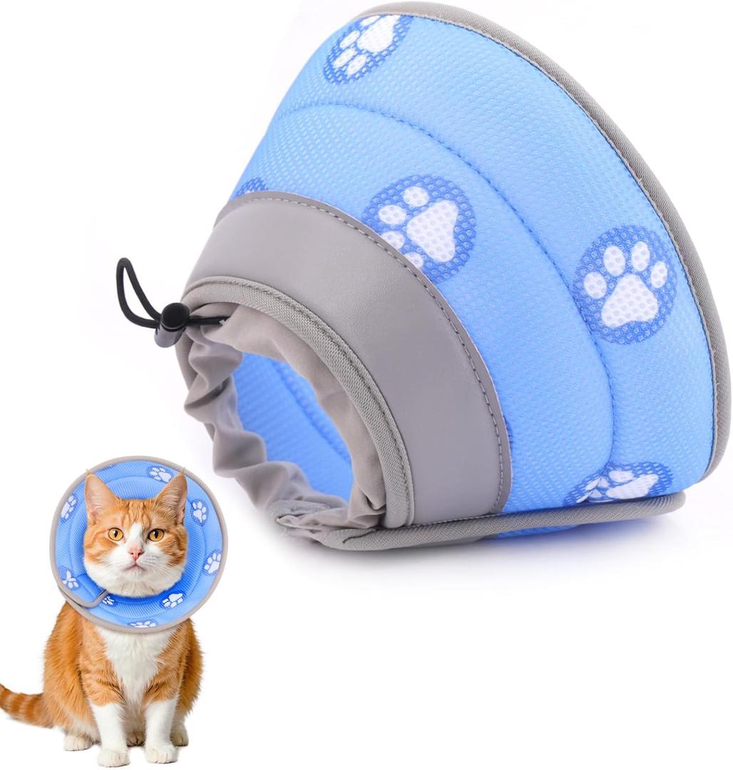 Cat Cone Collar Soft to Stop Licking After Surgery Cat Recovery Collar for Small Large Cats Adjustable Elizabethan Collar (S(Neck 5"-9"), Blue)