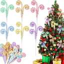 Janinka 12 Pcs Pastel Candy Christmas Tree Picks 11.81 Inches Macaron Woolen Bells Candy Cane Curly Picks for Xmas Tree Topper Branches Ornaments Vase Filler Home Decor