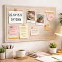 Bulletin Board, 23.5 x 15.5 inches Felt Board Decorative Pin Board, Cork Board Alternative for Wall, Foldable Self-Adhesive Vision Board Mood Board with 20 Pushpins - Oatmeal