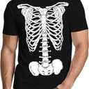 Halloween Shirts for Men:Giant Skeleton Chest Print Neck Crew Short Sleeve Fun Tee (Black, XL)