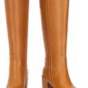 Womens Knee High Boots  Fits Calf Sizes 13.316.6 (Sizes 5-12) | Ideal for Fuller Calves, Not for Extra-Wide Calves | Comfort Block Heel, Square Toe, Side Zip (Brown)