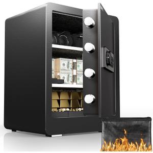 DAYI Safe Box, 2.0 Cubic Feet Home Safe with Fireproof Waterproof Bag, Security Safe Box for Money Cash Valuables, Digital Electronic Keypad, Dual Alarm System, Removable Shelf - D-45