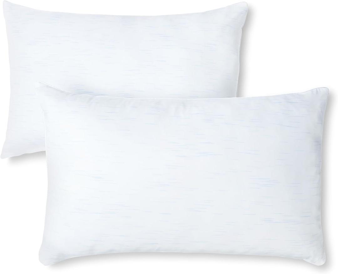 Amazon Basics Cool to Touch Bed Pillow with Hypoallergenic Down-Alternative Fill,Medium for Back Sleepers, Standard, 20" x 26",2 Pack
