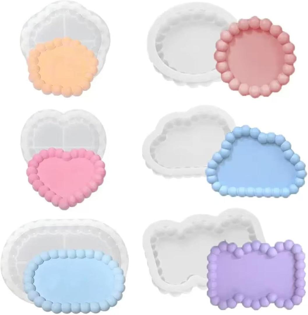 6PCS Bubble Tray Resin Mold,Silicone Tray Coaster Mold Epoxy Resin Casting Mould for Jewelry Trinket Plate Candle Holder,Home Decor