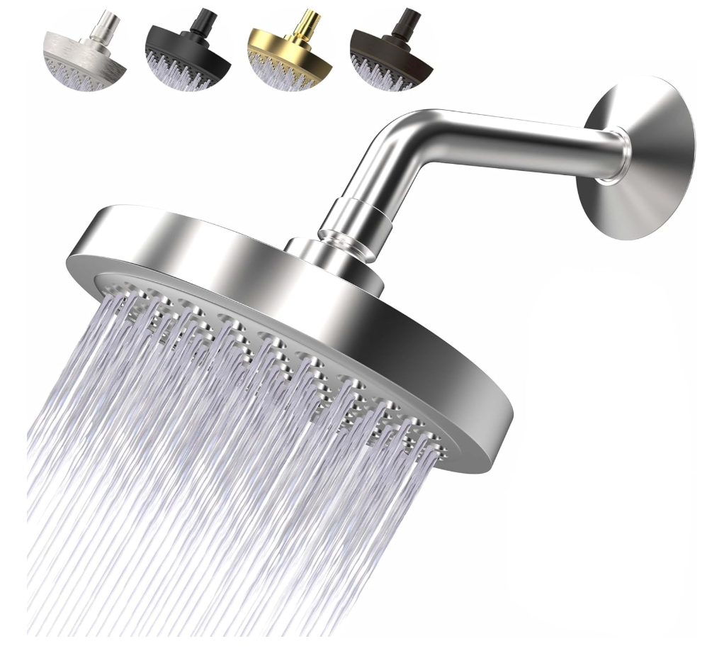 High Pressure Shower Head  AntiClogging Silicone Nozzles  2.5 GPM Removable Restrictor  Easy to Clean Adjustable Replacement  easy to install with Plumbers Tape  6 inch  Classic Chrome Finish
