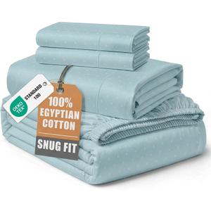LANE LINEN Luxury Hotel Style 100% Egyptian Cotton Bed Sheets King Size, Mercerized Cotton, Sily Finish, No Pill Fade Resistant King Bedding Sheets & Pillowcases Jaquard Swiss Dot - Blue Sky