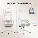 Ergonomic Office Chair with Footrest,Ultra Thick Reclining Desk Chair with Adjustable 2D Lumbar Support and Headrest,Spring Cushion,High Back Premium Mesh Computer Chair,Cream, 27.5 inches x 27.5 inches x 50 inches