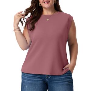 OLRIK Plus Size Tank Tops for Women Cap Sleeve Soft Stretch Summer Blouses Casual Basic Tee with Underarm Coverage (Pink, 4X)