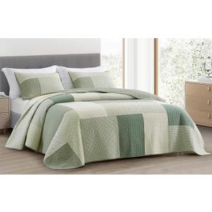 Chezmoi Collection Elm 2-Piece Chic Patchwork Quilt Set - Green Floral Striped Coverlet - Pre-Washed Cotton Lightweight Reversible Bedspread, Twin Size (Green Floral Patchwork)