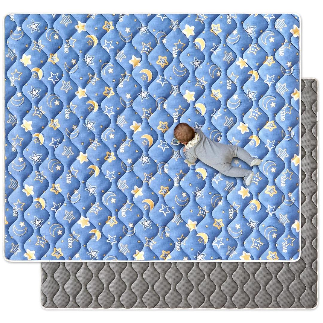 Premium Foam Baby Play Mat 79" X 71", Extra Large Activity Playmats for Babies,Toddlers, Infants, Soft Thicker Sponge Baby Mat for Floor, Play & Tummy Time, Machine Washable for Easy Care (79"L x 71"W x 0.8"Th, D-blue Sky)