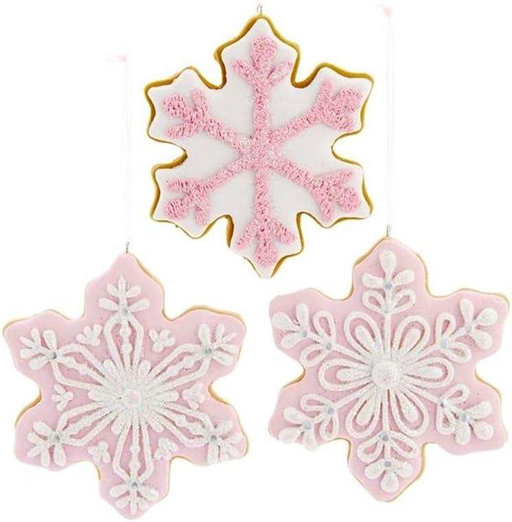 Kurt S. Adler Clay dough Christmas Tree Ornaments Holiday Decoration Gingerbread Peppermint Candy (4.5" Set of 3 Pink White Snowflake Clay dough Cookie Ornaments Glitter Decoration T2877)