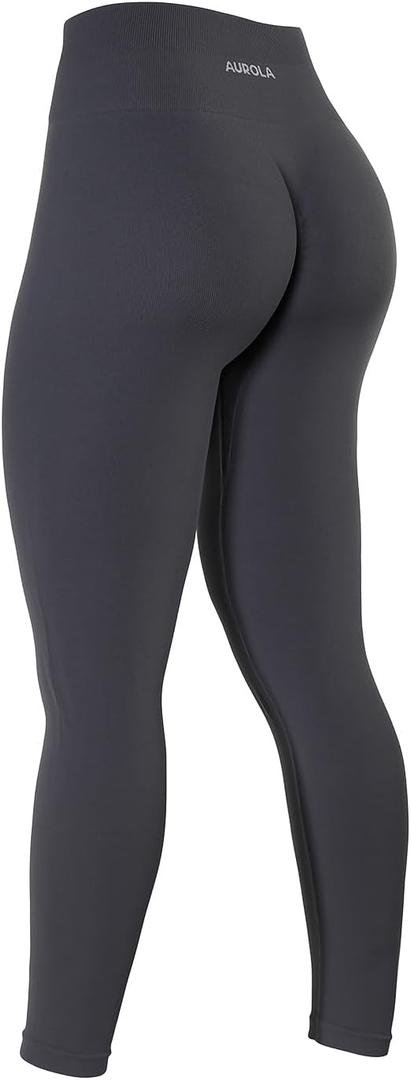 AUROLA Power Workout Leggings for Women Tummy Control Squat Proof Ribbed Thick Seamless Scrunch Active Pants, M