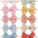 doboi 10PCS Baby Girls Headbands Hair Bows Nylon Cotton Linen Hairbands Handmade Hair Accessories for Newborn Infant Toddlers Little Girl and Kids 3.5Inches