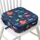 Eiury Toddler Booster Seat for Dining Table, Portable Kids Booster Seat with Safety Buckles Portable Increasing Booster Cushion with Non-Slip Bottom (Blue Dinosaur)