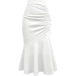 GORGLITTER Women's Ruched Fishtail Maxi Long Skirts Fall Trendy Cute Business Casual High Waisted Work Festival Skirts (White, S)