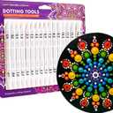 Happy Dotting Company Tools for Painting Mandalas - Patented 16pc Premium Double Ended - 28 Easy Read Sizes Plus Stylus & Ellipse Tools, Anti-Roll Grip for Rock Painting, Nail Art, Pottery and Canvas