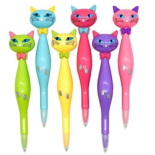 Lopenle 6PCS Cool Cat Ballpoint Pens Pretty Cartoon Cat Pens Novelty Animal Pens With 6 Pieces Refills Black Ink For School Office Birthday Party
