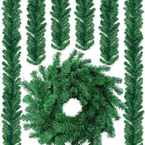 6 Pack 54ft Artificial Christmas Green Garland Classic Christmas Greenery Faux PVC Soft Garland for Indoor Outdoor Stairs Railing Fireplace Mantel Front Door Porch Xmas Holiday Party Decorations
