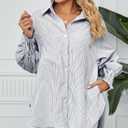 Women's Smocked Cuffed Striped Boyfriend Shirts Button Down Casual Collar Long Sleeve Blouse Shirt Tops (Blue, XXL)