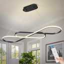 Modern LED Chandelier Black Dimmable LED Pendant Light for Dining Room Light Fixture Over Table Modern Kitchen Island Lighting High Ceiling with Remote for Living Room(42 Inch, 3000K-6500K)
