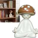 2 x Meditation Mushroom Resin Statue  Cute Yoga Mushroom Figurines for Desk Home Office Garden Decor, Tabletop Plant Ornament for Living Room Patio Backyard