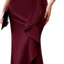 BeryLove Formal Wedding Guest Evening Midi Ruffle Dresses Prom Cocktail Party Mother of The Bride Dress (Medium, Burgundy)