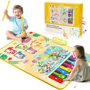 Gleamkid 3-in-1 Piano Mat for Toddlers: Exclusive Light Up Whack A Mole Game with Hammers & Piano Keyboard & Animal Sound Musical Mat, Early-Educational Music Toy, Birthday Xmas Gift for Boys & Girls