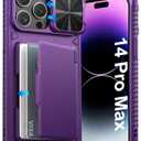 ATATOO for iPhone 14 Pro Max Case, Built-in Card Holder (Store 3-5 Cards) & Slide Camera Cover & RFID Blocking, Military Grade Protection, Hard Wallet Phone Case for 14 Pro Max 6.7", Dark Purple
