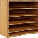 Bamjoy Bamboo 5 Tier Desktop Organizer, Paper Organizer Mail Sorter, File Holder Letter Document Storage with Adjustable Shelves for School Home Office, Natural