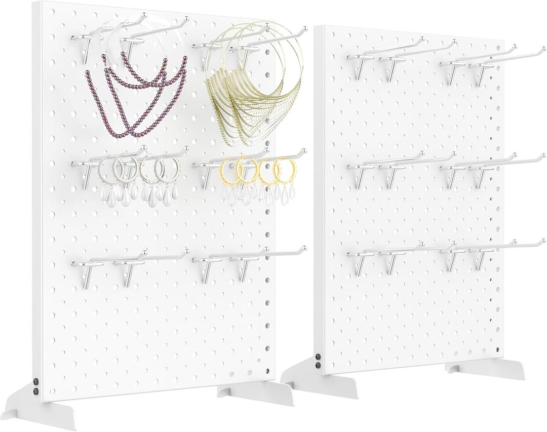 WALMANN Metal Tabletop Pegboard Display Standing Pegboards for Craft Shows, 12" x 16" Countertop Peg Board with Hooks for Jewelry & Accessories (Cream-White Pegboard with Hooks)