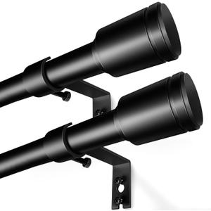 5/8 Diameter Curtain Rods 30-60 Inch, for 30-54 Inch Windows, Adjustable Splicing Black Curtain Rods for Windows with Brackets, Window Rod Long Small Curtains Rod, 2 Pack