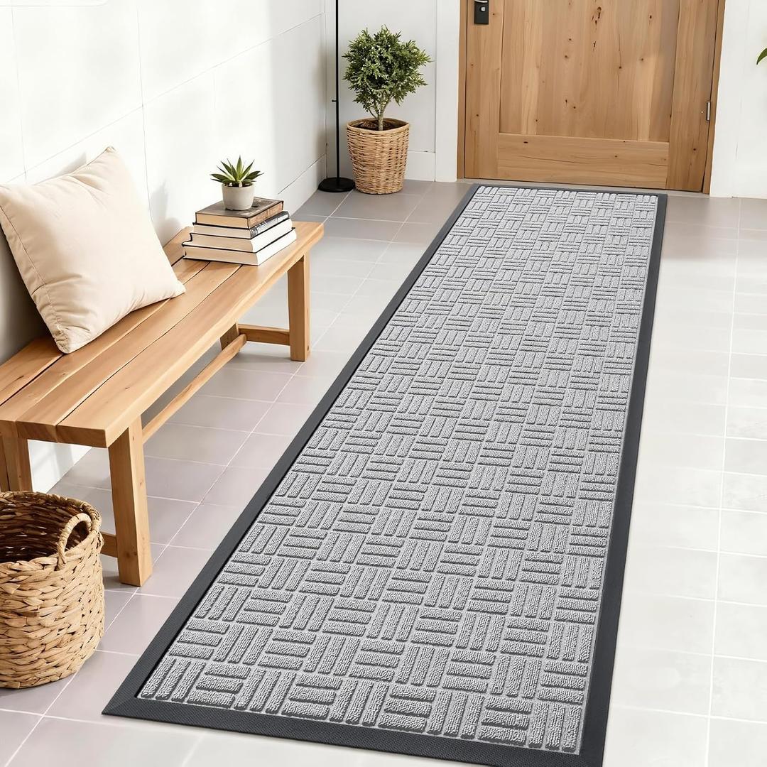 OLANLY Front Door Mat Outside Entrance 71x23, Absorbent, Heavy Duty Sturdy Natural Rubber Doormat Indoor Outdoor, Non-Slip, Stain and Fade Resistant, Low Profile Floor Mat for Entryway, Light Gray
