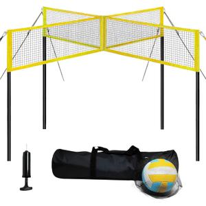 Four Square Volleyball Game Set,Way Volleyball and Badminton Combo Net for Backyard and Beach,Outdoor Portable Volleyball Net with Carrying Bag