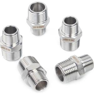 LTWFITTING Bar Production Stainless Steel 316 Pipe Hex Reducing Nipple Fitting 1/2" x 3/8" Male NPT Water Boat (Pack of 5)