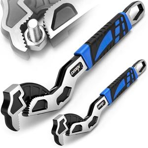 DISEN Self Adjusting Pipe Wrench, 8” and 12” Multifunctional Self Locking Wrench Set, Self Adjustable Wrench Plumbing Tools for Pipe Fittings and Nuts, Chromium Vanadium Steel
