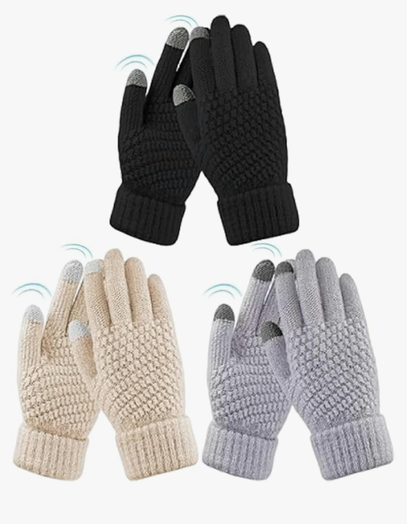 Womens Touch Screen Gloves Winter Warm Knit Fleece Lined Gloves Elastic Cuff Texting Mittens Gifts