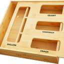 SpaceAid Bag Storage Organizer for Kitchen Drawer, Bamboo Organizer, Compatible with Gallon, Quart, Sandwich and Snack Variety Size Bag (1 Box 4 Slots)